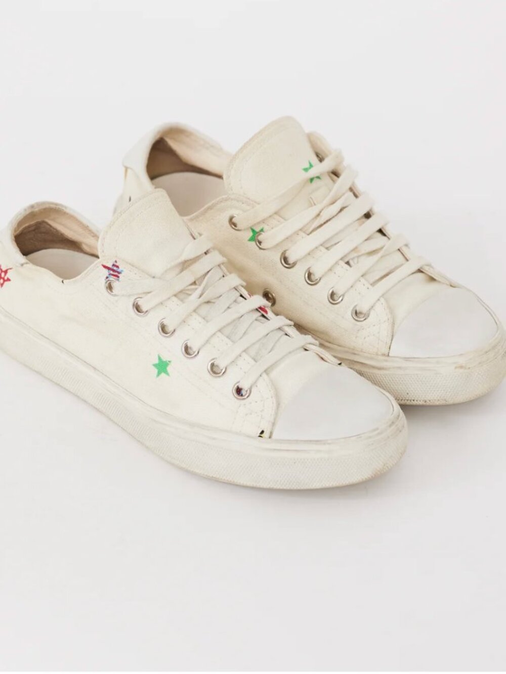 Saint Laurent Bedford Sneakers Star Print Canvas Low Top Cream 37.5 US 7.5